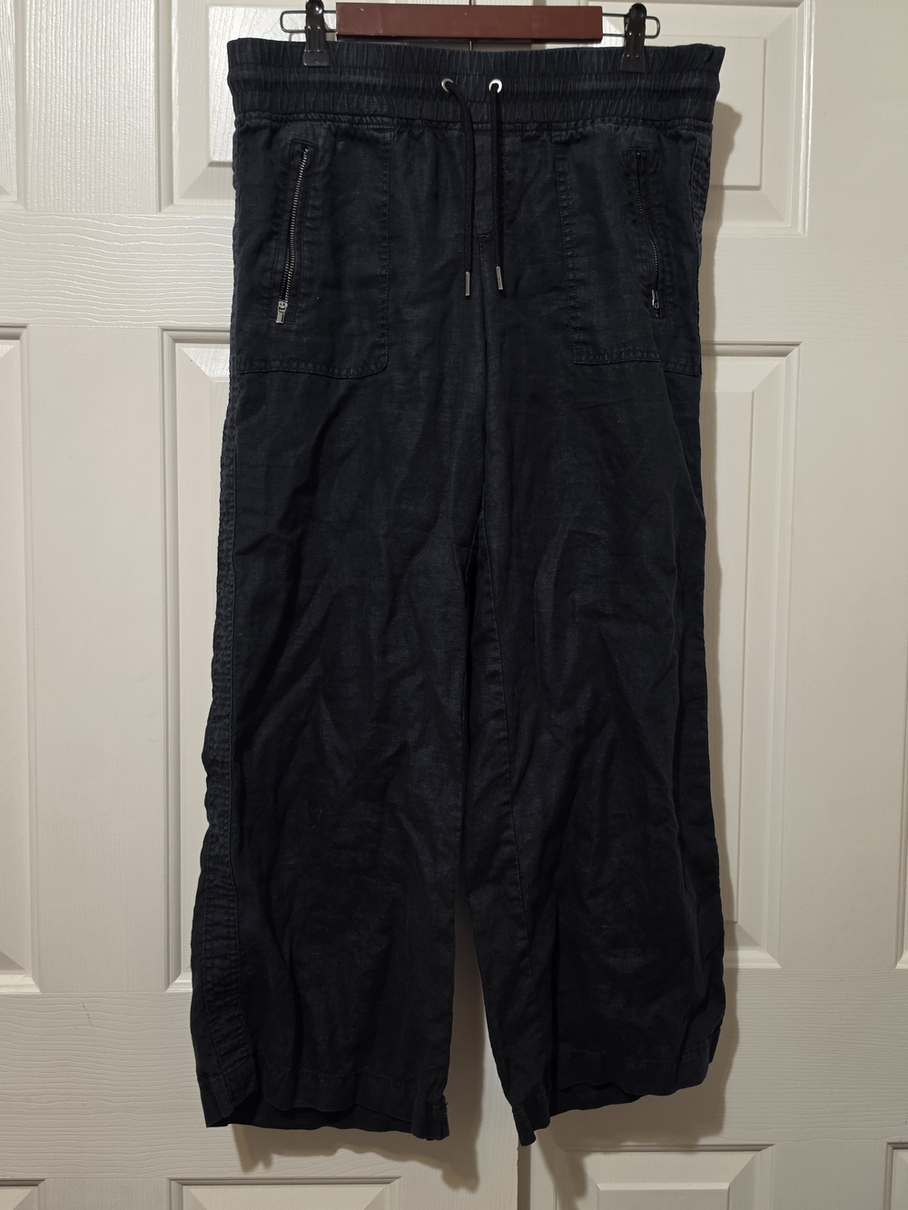 Athleta Cabo 100% Linen Wide Leg Pants Womens 8P Black Mid Rise Resortwear